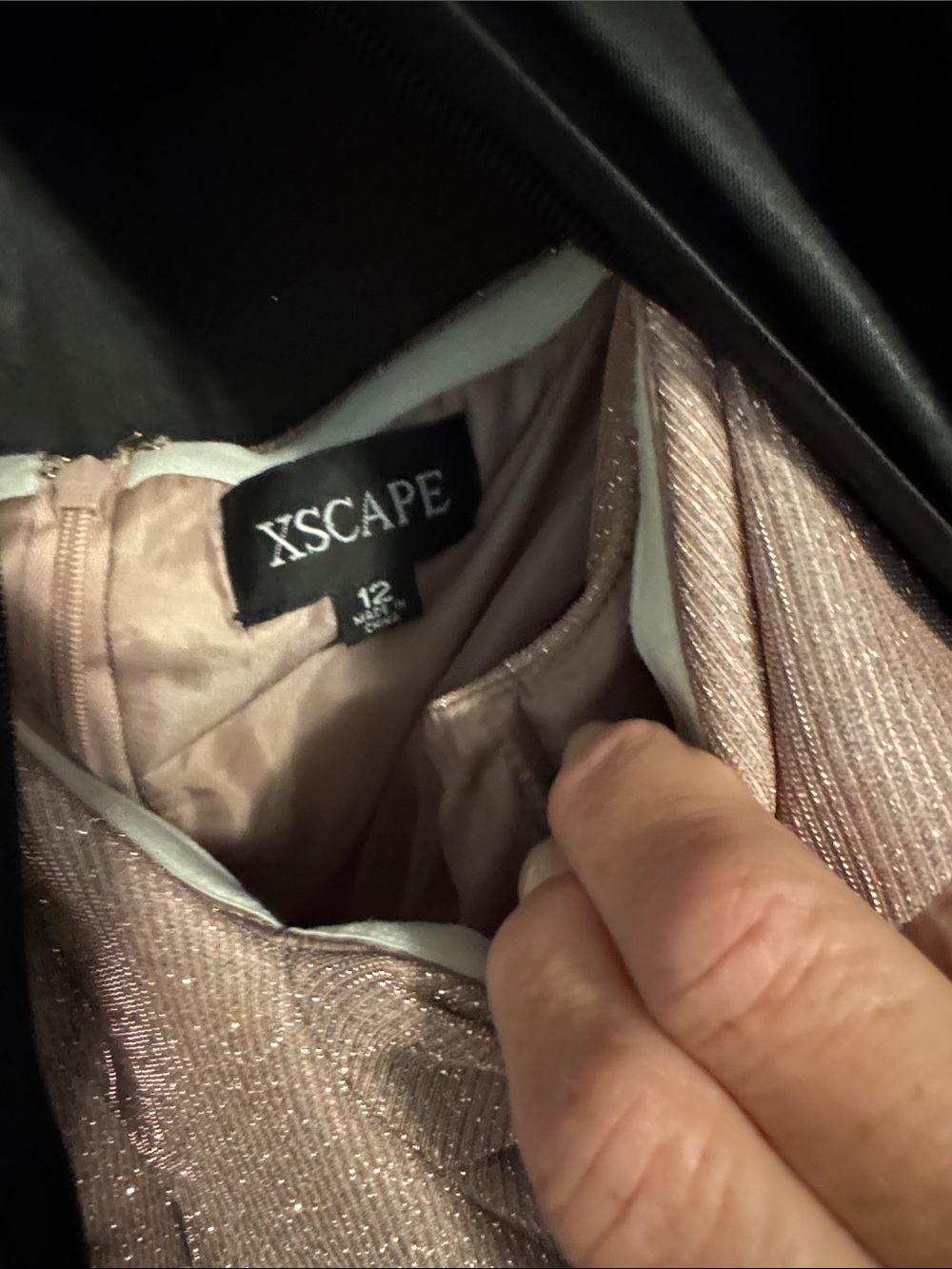 Xscape Champagne Glitter Off-the-Shoulder A-Line Gown - Picture 4 of 5